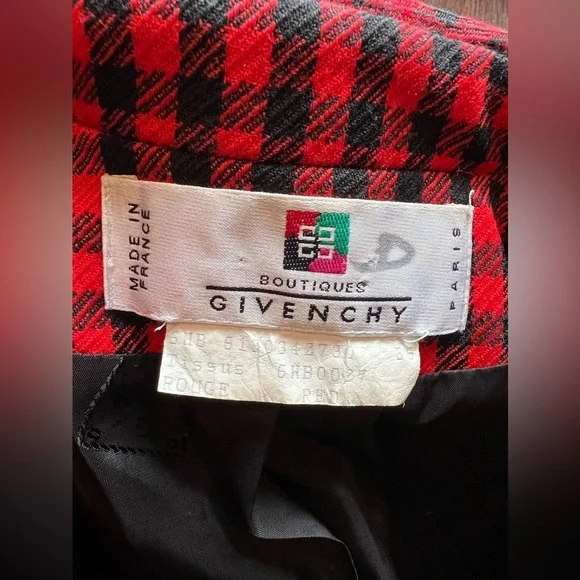 Vintage GIVENCHY Boutiques Blazer Single Breasted Red Black Houndstooth Wool 36 - Picture 11 of 15